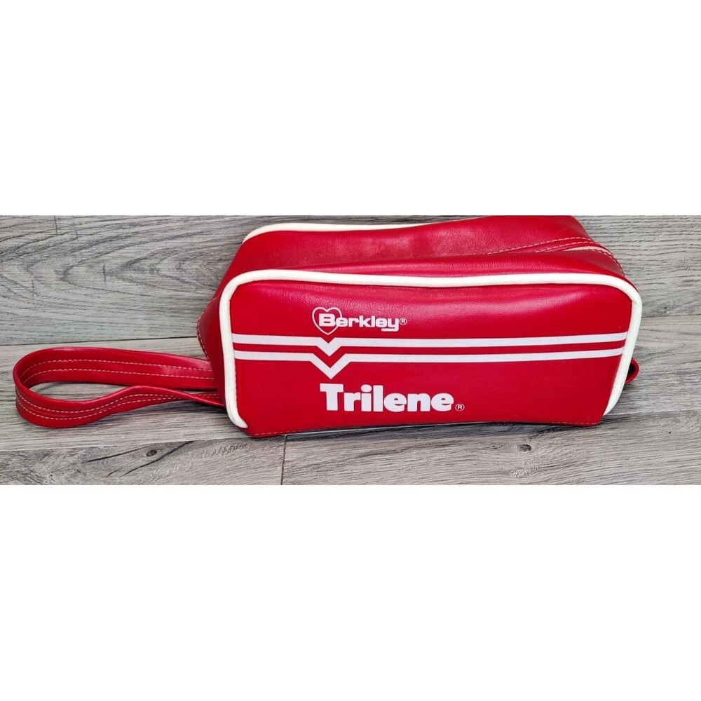 Vintage Berkley Trilene Fishing Bag Red Vinyl Toiletry Dopp Kit Shave Reel Pouch